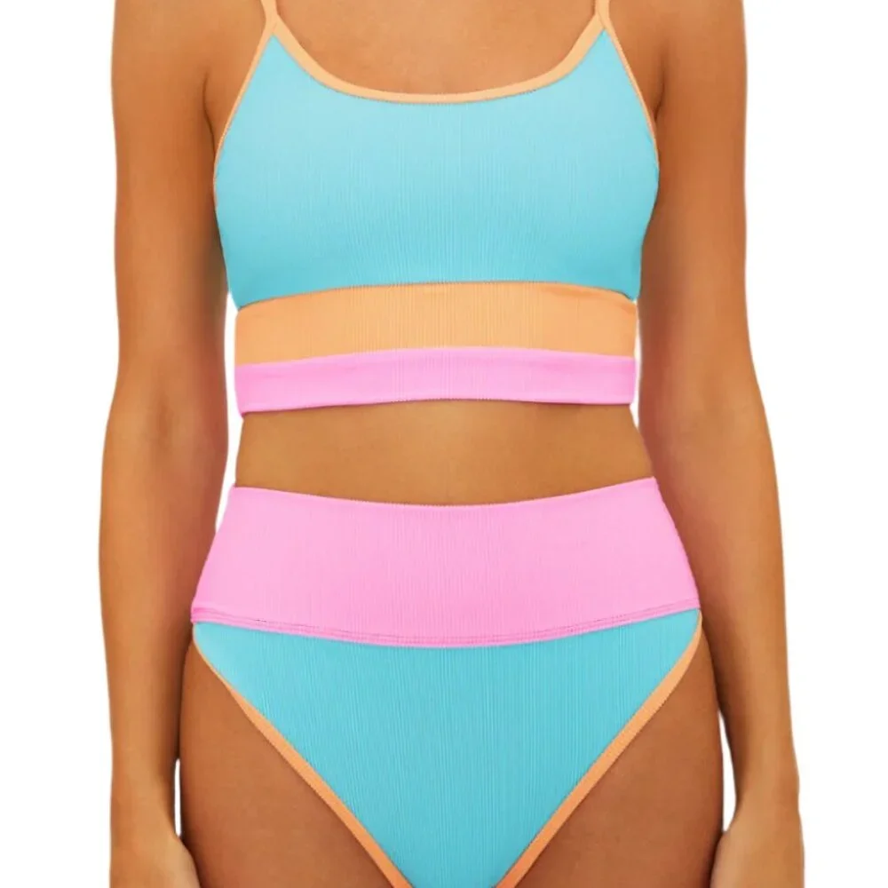 Beach Riot | Eva Bikini Top Crush Colorblock | Blue/Pink/Orange - Picture 3 of 7